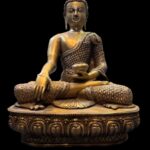 Brass Bhumisparsha Buddha Atop Lotus Base India