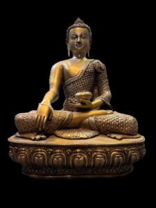 Brass Bhumisparsha Buddha Atop Lotus Base India