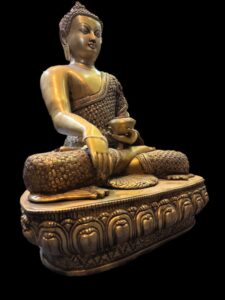 Brass Bhumisparsha Buddha Atop Lotus Base India - Image 2