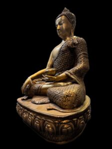 Brass Bhumisparsha Buddha Atop Lotus Base India - Image 3
