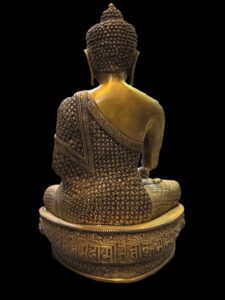 Brass Bhumisparsha Buddha Atop Lotus Base India - Image 4