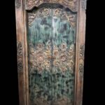 Hand Carved Javanese Wooden Door Bali Flower Green