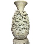 Soapstone Vase Chrysanthemum Garden Smoke White