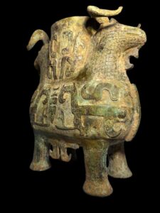 Double Ram Bronze Zun Vessel Shang Era Style - Image 2