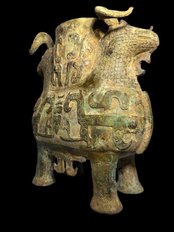 Double Ram Bronze Zun Vessel Shang Era Style - Image 2