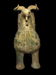 Double Ram Bronze Zun Vessel Shang Era Style - Image 3