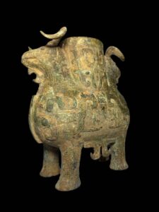 Double Ram Bronze Zun Vessel Shang Era Style - Image 4