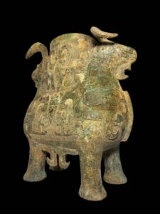 Double Ram Bronze Zun Vessel Shang Era Style - Image 6