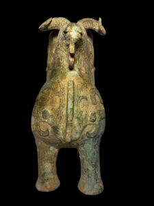Double Ram Bronze Zun Vessel Shang Era Style - Image 7
