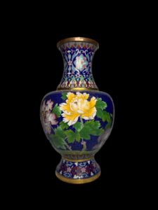 Chinese Cloisonne Vase Royal Blue Floral Blossom