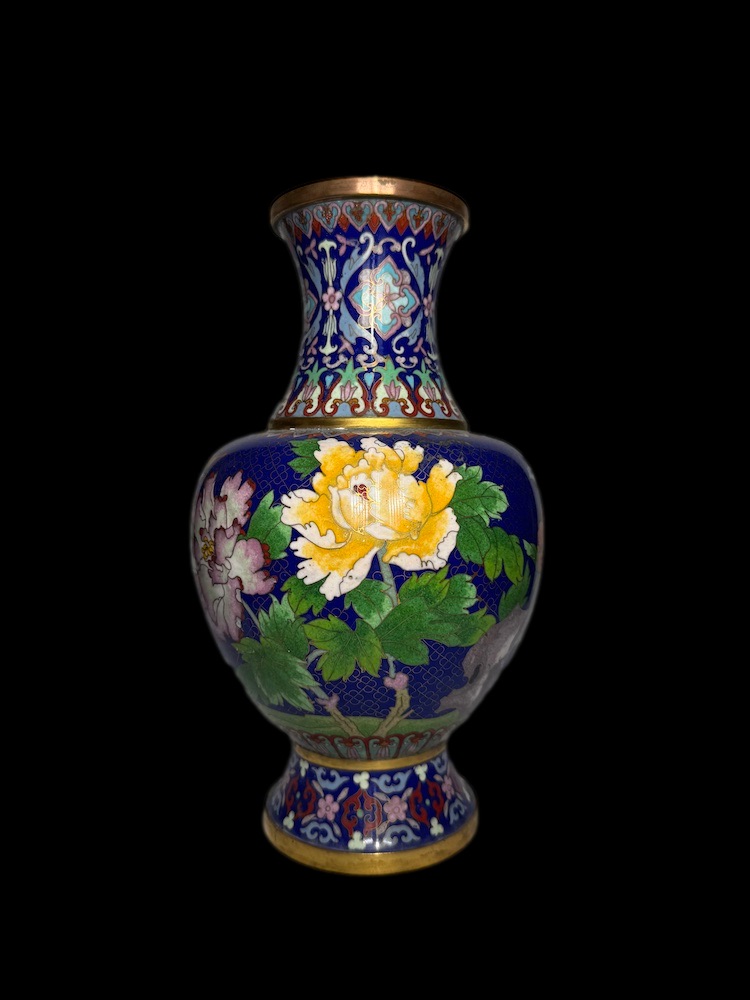 Chinese Cloisonne Vase Royal Blue Floral Blossom