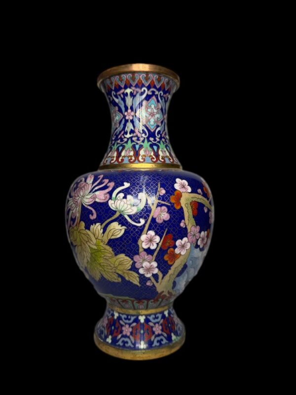 Chinese Cloisonne Vase Royal Blue Floral Blossom - Image 3