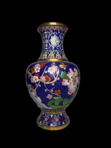 Chinese Cloisonne Vase Royal Blue Floral Blossom - Image 4