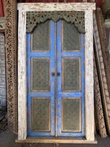 Old Hand Carved Javanese Door Ornate Blue