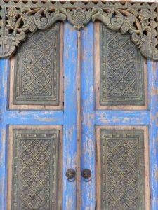 Old Hand Carved Javanese Door Ornate Blue - Image 3