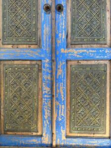 Old Hand Carved Javanese Door Ornate Blue - Image 4