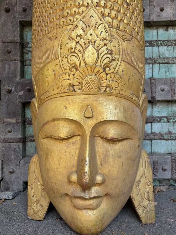 Hand Carved Large Buddha Face Mask 1970's - Image 4