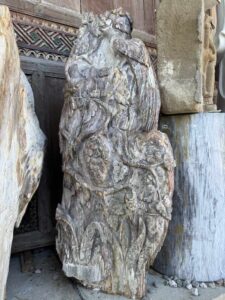 Hand Carved Petrified Wood - Peacock Atop Grape Vine - Image 2