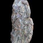 Hand Carved Petrified Wood - Peacock Atop Grape Vine