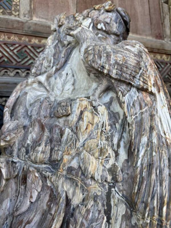 Hand Carved Petrified Wood - Peacock Atop Grape Vine - Image 3