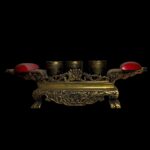 Vintage Brass Shrine Offering Set With Jiaobei