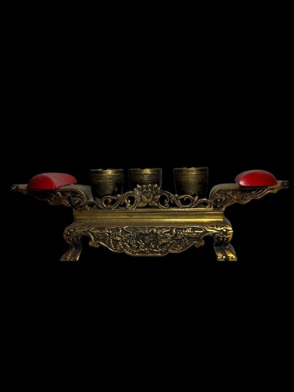 Vintage Brass Shrine Offering Set With Jiaobei - Image 1