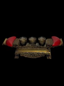 Vintage Brass Shrine Offering Set With Jiaobei - Image 2