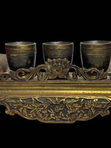 Vintage Brass Shrine Offering Set With Jiaobei - Image 3