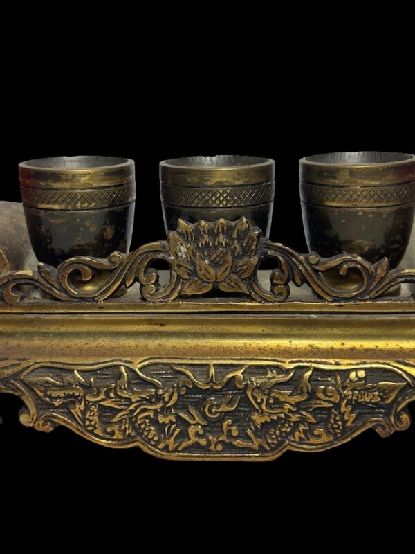 Vintage Brass Shrine Offering Set With Jiaobei - Image 3