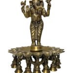 Brass Ganesh Lotus Base Oil Lamp With Bells