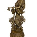 Brass Flute Krishna Stand Atop Lotus Base
