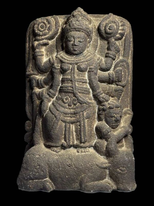 Hand Carved Stone Durga, Bhairava on Nandi - Image 1