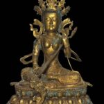 Old Sino Tibet Gold Gilded Saraswati Bronze