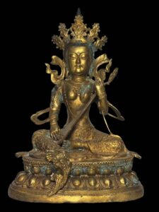 Old Sino Tibet Gold Gilded Saraswati Bronze