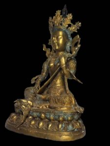 Old Sino Tibet Gold Gilded Saraswati Bronze - Image 4