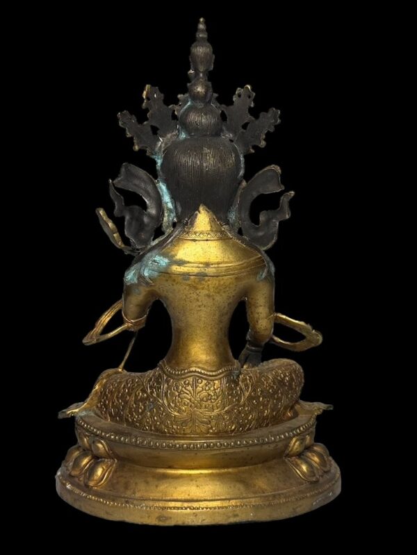 Old Sino Tibet Gold Gilded Saraswati Bronze - Image 5