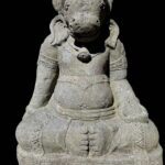 Antique Lava Stone Nandi On Base