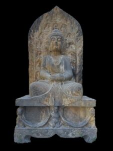 59" Old Gray Marble Sit Buddha Stella Lion Base