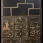 Vintage Japanese Black Lacquer Delicate Painted Cha Tansu