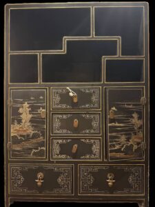 Vintage Japanese Black Lacquer Delicate Painted Cha Tansu