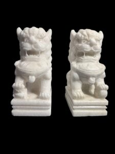 Table Top White Marble Foo Dog Pair