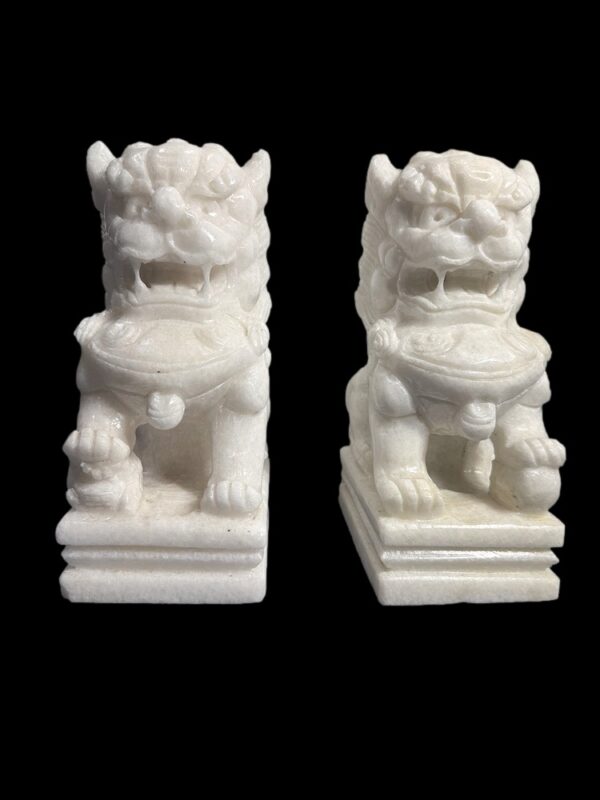 Table Top White Marble Foo Dog Pair - Image 1