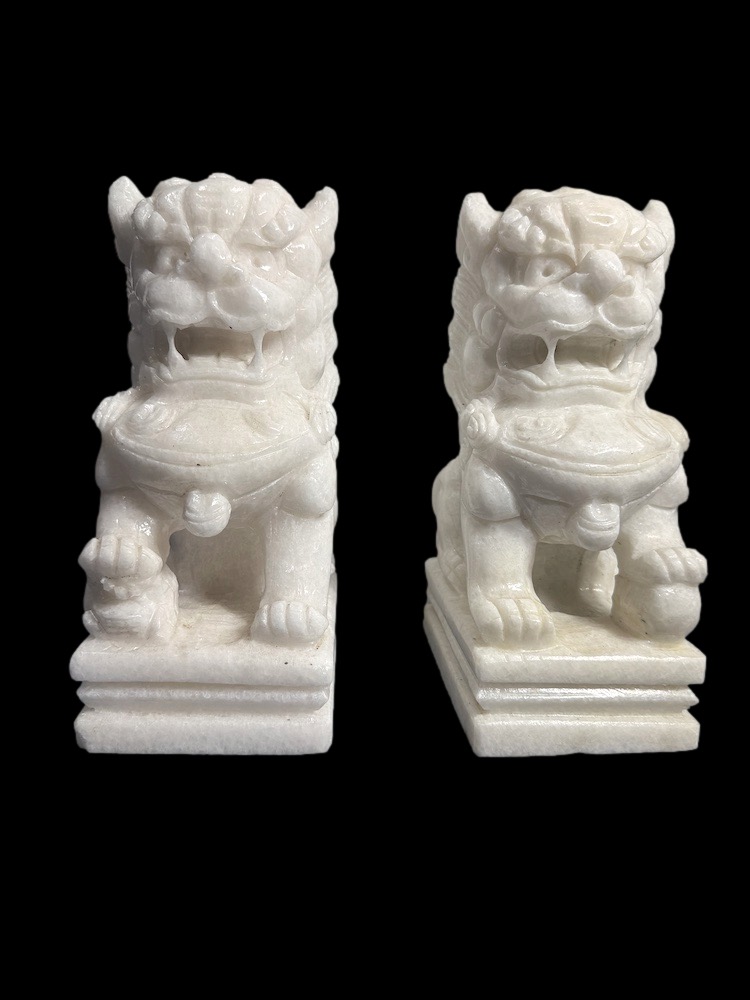 Table Top White Marble Foo Dog Pair