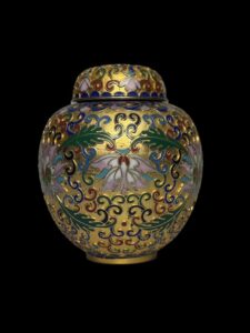 Chinese Cloisonne Gold Gilded Urn Peony