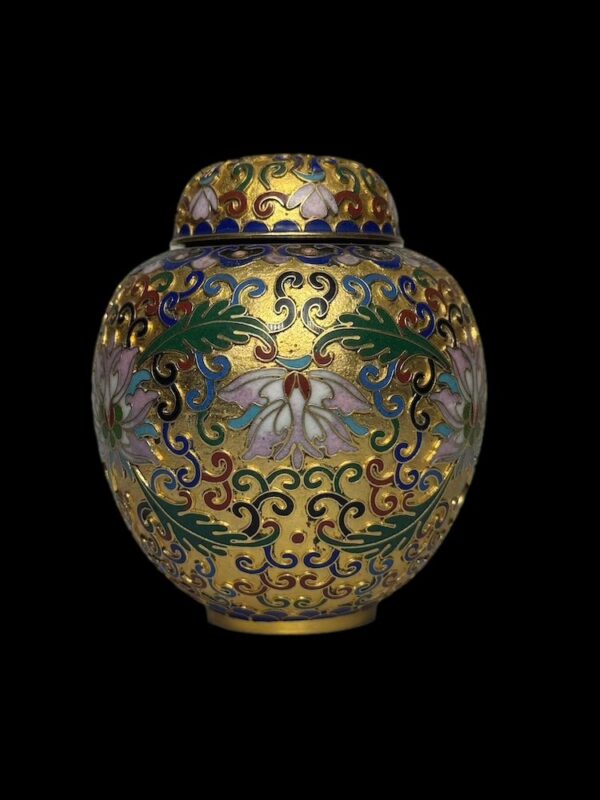 Chinese Cloisonne Gold Gilded Urn Peony - Image 1