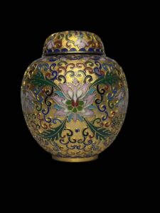 Chinese Cloisonne Gold Gilded Urn Peony - Image 2