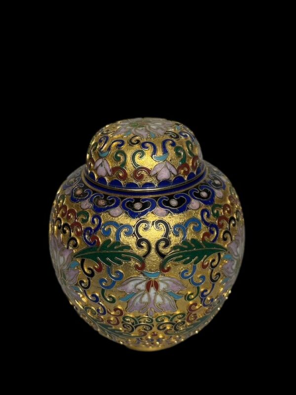 Chinese Cloisonne Gold Gilded Urn Peony - Image 3