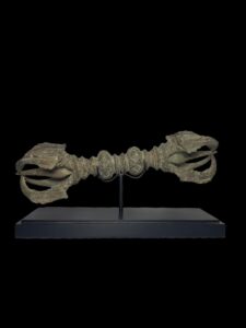 Large Brass Double Dorji Vajra Ritual Tool On Black Stand - Image 2
