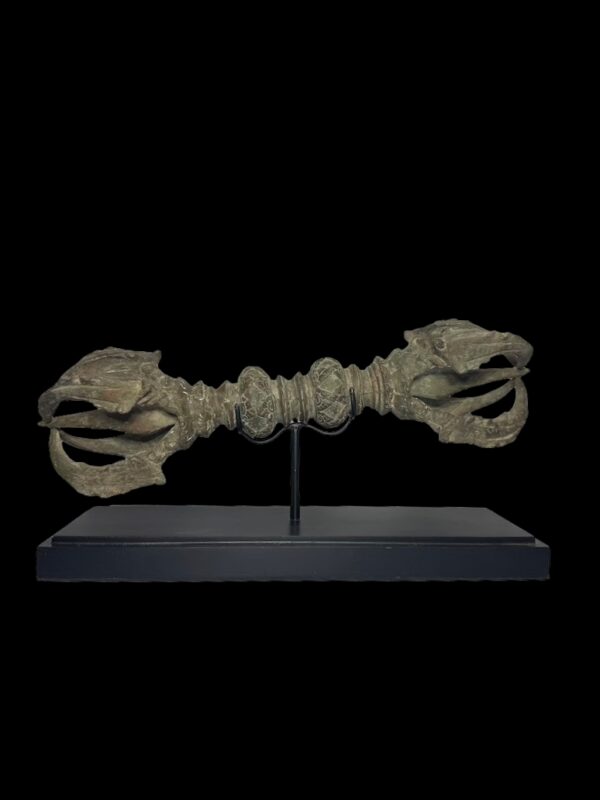 Large Brass Double Dorji Vajra Ritual Tool On Black Stand - Image 2