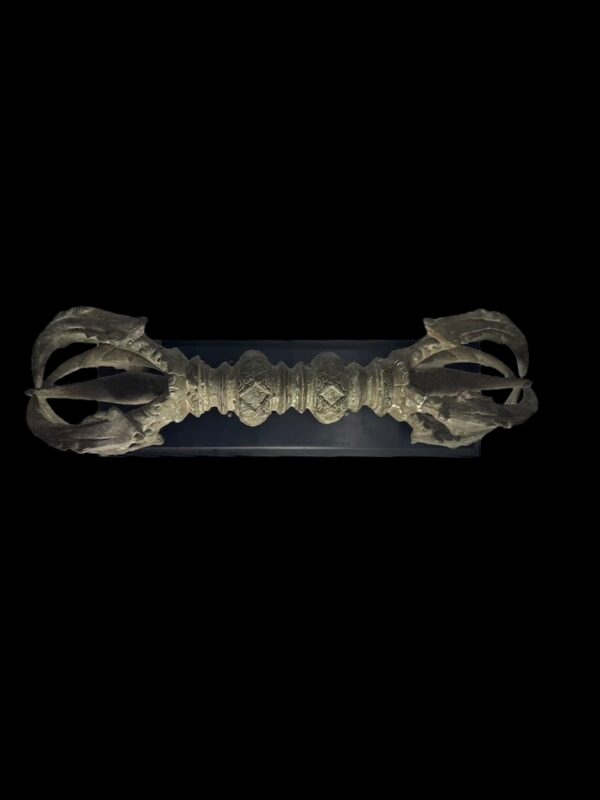 Large Brass Double Dorji Vajra Ritual Tool On Black Stand - Image 1